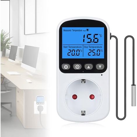 Régulateur de température Interrupteur de température : thermostat numérique rétroéclairé, régulateur de température avec sonde, écran LCD, minuterie, prise sonde pour serre, aquarium, terrarium (1/5)