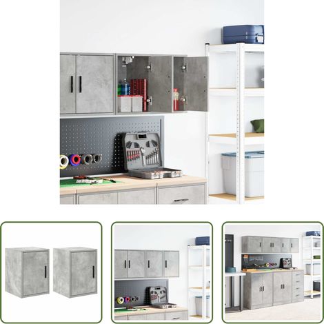 vidaXL Outils de garage - Armoires murales de garage 2 pcs gris béton bois d'ingénierie (1/5)