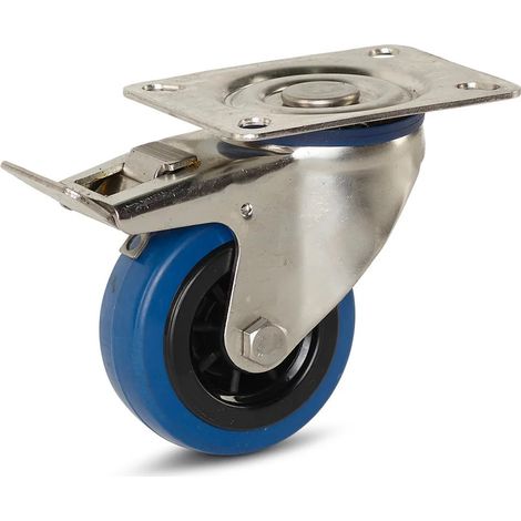 Roulette pivotante freinée - MESO - Caoutchouc élastique inox - Platine - 80mm - 80kg
