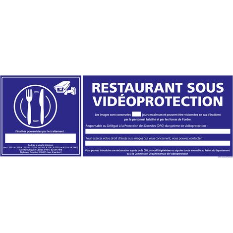 PANNEAU RESTAURANT SOUS VIDEOPROTECTION (G1396) - Adhésif - 210 x 75 mm