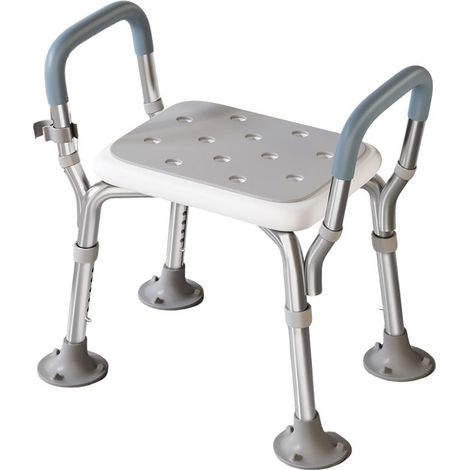 Siège de Douche Réglable en Aluminium Gris avec Poignées et Ventouses, Tabouret de Bain Antidérapant pour Personnes Âgées (1/4)