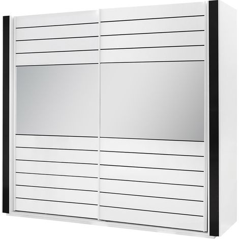 Armario blanco y negro LINA - 220 x 225 x 68 cm con 2 grandes armarios y 2 grandes espejos
