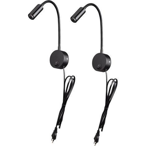 Lampe de Lecture Murale LED, Lot 2, Aluminium Noir, Bras Flexible (1/5)