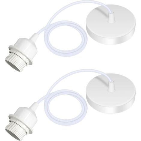 Lot de 2 Suspension E27 Avec Anneau à Vis, Câble Réglable 100CM, E27 Porte Lampe Suspension, Compatible Avec Abat-jour, pour Éclairage au Plafond Salon, Chambre(Blanc) (1/4)