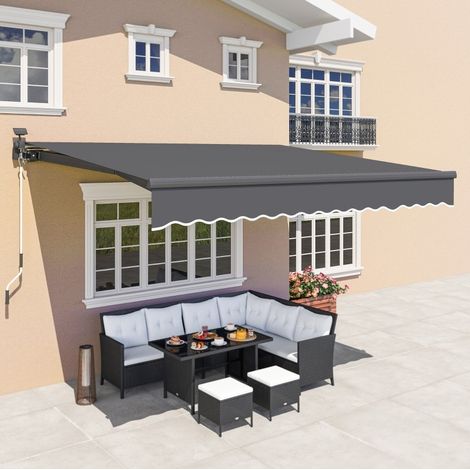 Tenda da sole esterna retrattile in alluminio grigio 395x300 cm, LED solari integrati, inclinazione regolabile 45°-90°, UPF50+ (1/5)