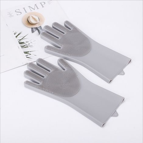 Gant de toilettage en silicone pour chiens et chats, ajustement amélioré à cinq doigts, antidérapant et manchette allongée, brosse de bain double face pour laver, masser et nettoyer en profondeur, 1 p (1/5)