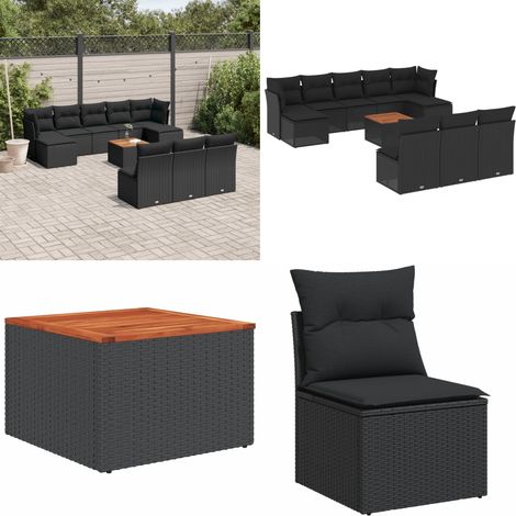 11-tlg. Garten-Sofagarnitur mit Kissen Schwarz Poly Rattan - Gartenmöbel - Outdoor Möbel - Lounge Set - Rattan Gartenset - PE-Rattan - Home & Living (1/5)