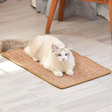 Griffoir pour chat marron, 40×60cm, griffoir de sol en sisal jaune naturel pour protéger les meubles et les canapés, tapis à griffer pour chat. (1/5)