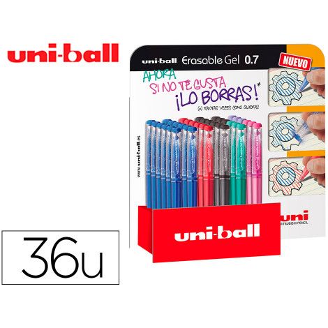 EXPOSITOR ROLLER TINTA GEL BORRABLE UF-222 0,7 MM. 36 UD. COLORES SURTIDOS UNI-BALL 182634756
