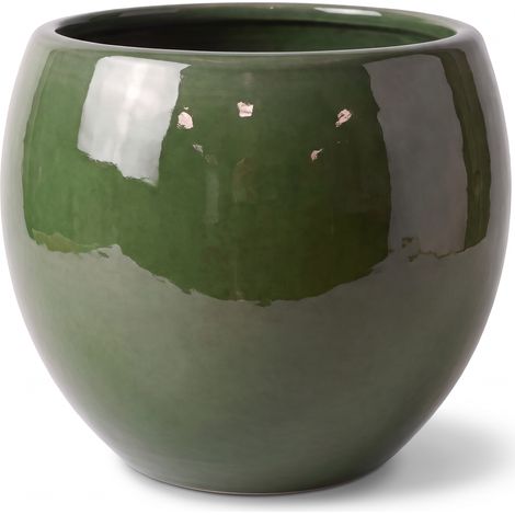 Pot grande taille d'extérieur MOZART 43x35cm vert profond, fait main en terre cuite émaillée, résistant au gel