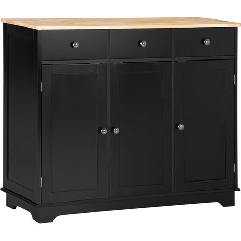 Sideboard with Rubberwood Top and Adjustable Shelves for Dining Room, Kitchen - Black
