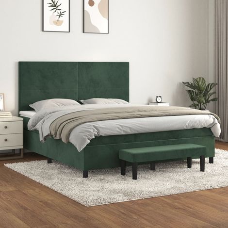 Cama box spring con colchón terciopelo verde oscuro 180x200 cm vidaXL (1/5)