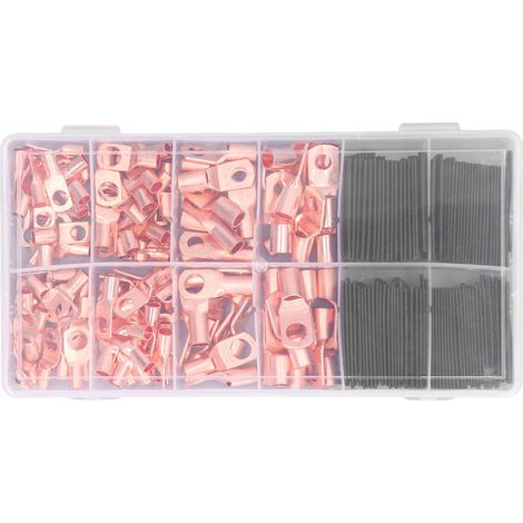 Kit de 260 cosses à œillet en cuivre AWG 4, 6, 8, 10 et 12 avec gaine thermorétractable pour le bricolage (1/5)