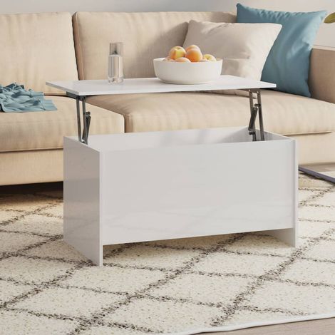 Table basse Blanc brillant,102x55,5x52,5 cm,Bois d'ingénierie (1/5)