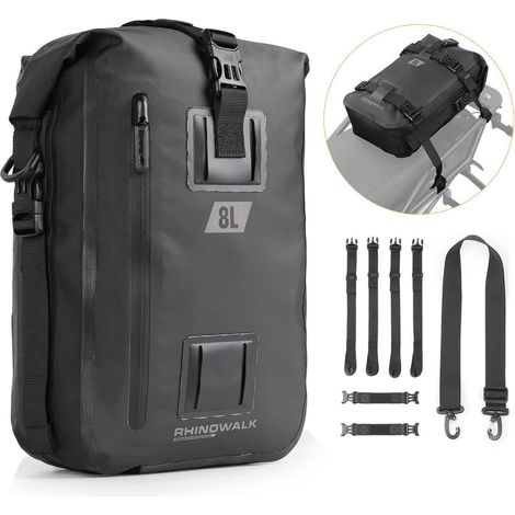 Sacoche moto étanche 8/15/30L, modulable, fixation siège/porte-bagages (1/5)