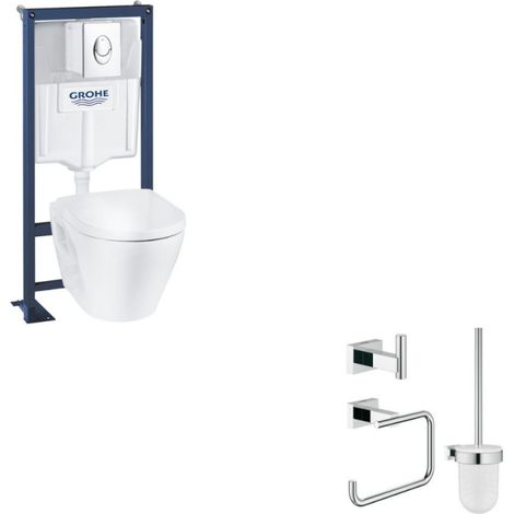 GROHE Pack Inodoro suspendido sin borde cerámico solido +un complemento de baño de alta gama Essentials Cube