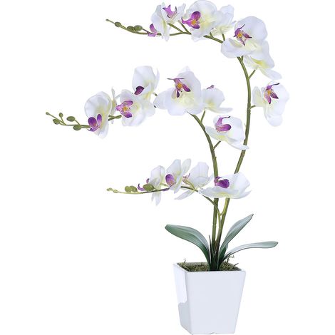 Orchidée Artificielle dans Un Vase, Grande orchidée Artificielle dans Un Vase en céramique avec tiges, Aspect réaliste, décoration de Table pour décoration d'intérieur (Blanc) (1/5)