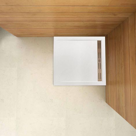 Plato de Ducha Cuadrado extraplano RESINA PIZARRA GEL COAT BLANCO, Válvula incluida, Antideslizante 90x90cm