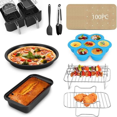 Accessoires de Friteuse à Air - Ninja - Set de 7 - Compatible 7,6L-9,6L - Acier Inoxydable - Nettoyage Facile (1/4)