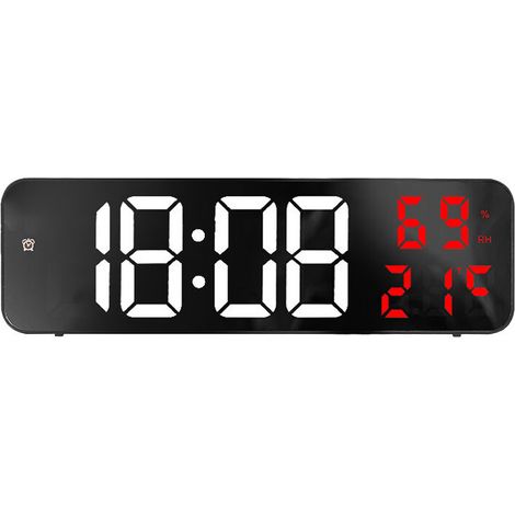 Jeffergarden Miroir grand horloge numérique LED, réveil électronique pour la maison, grand écran, horloge murale, blanc et rouge-DOU