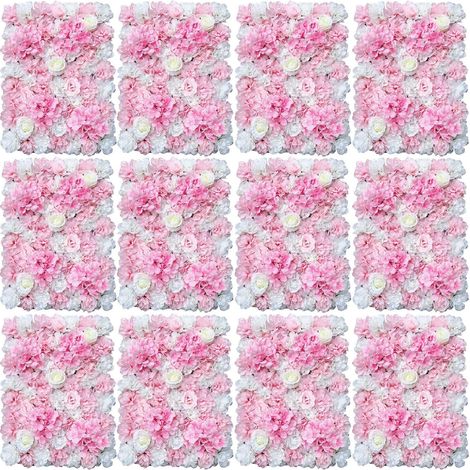 Pannello da parete con fiori artificiali (12 pezzi) in seta, ideale per decorare matrimoni, servizi fotografici, case, giardini e feste (60 x 40 cm) (1/5)