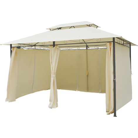 Gazebo da Giardino 3x4 m con Tende e Tetto 2 Livelli Bianco Crema