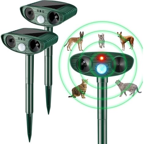 (Green,2 Pieces) Ultrasonic Animal Repellent Outdoor Solar Powered Repeller Cat Dog Deer Deterrent Waterproof Motion Sensor Deterrent for Yard Garden (1/5)