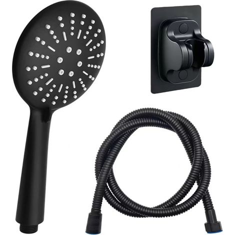 DELKEVIC Pommeau de douche noir 120mm – Douchette à main 3 jets – Tuyau 1,5 m – Économie d'eau – Installation facile sans outils