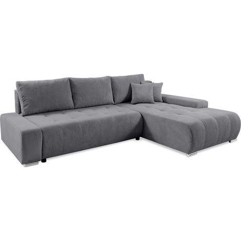 Canapé d'angle convertible droit 4 places coffre Jonas velours côtelé Gris