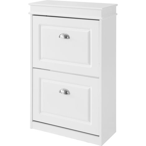 SoBuy 2 Drawers Shoe Cabinet Shoe Rack Shoe Storage Cupboard Organizer Unit, FSR78-W