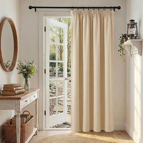 Thermal Insulated Blackout Curtain 140 x 240 cm Dark Beige Ruffled Tape 1 Panel, Opaque Curtain, Anti Cold and Heat, Anti-UV, for Door Window Living Room Bedroom Adult Child (1/5)