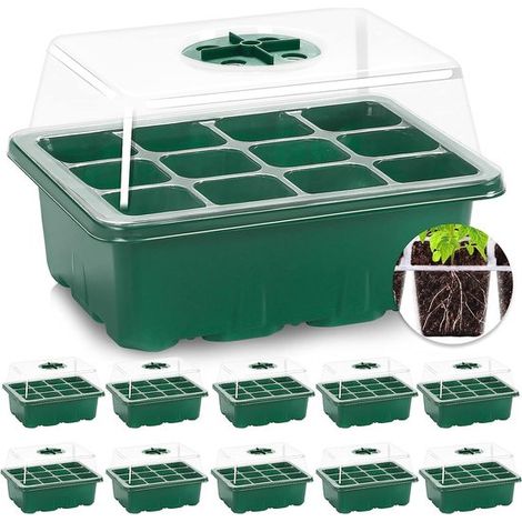 Plateaux de semis - 10 sachets de 120 alvéoles au total - Propagateur - Plateaux de semis réutilisables avec couvercles pour la culture de plantes - Kits de germination (1/5)