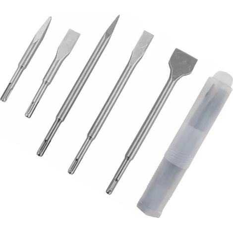 Set mit 5 SDS-Plus-Bohrmeißeln, Rundschaft, 40Cr-Stahl, Flachmeißel für Bohrhammer, Flachspitze, Abbruchwerkzeuge (1/5)