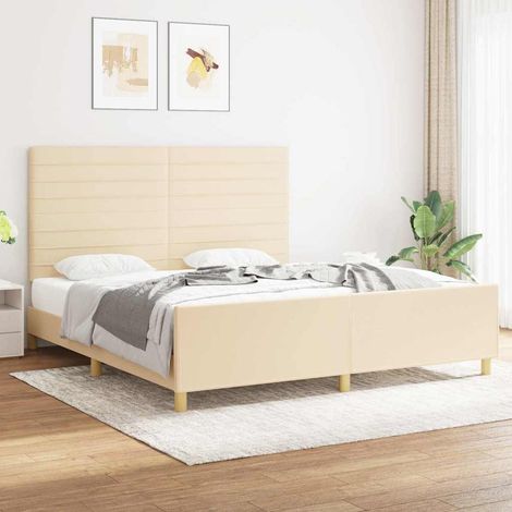 Cadre de lit sans matelas crème 180x200 cm tissu (1/5)