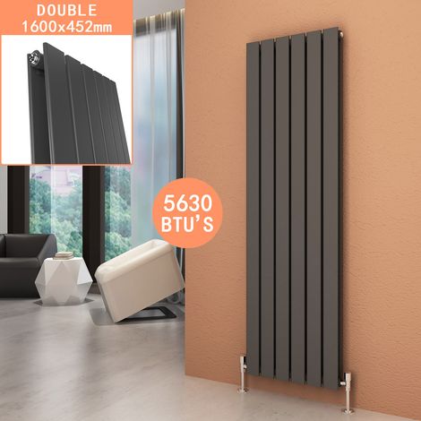 ELEGANT 1600 x 452 mm Vertical Designer Double Flat Panel Column Radiator Anthracite Central Heating with Chorme Thermostatic Radiator Valves (1/5)