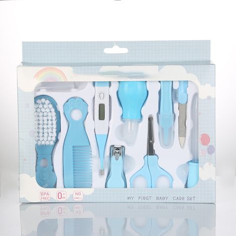 Ensemble de soins pour bébé 10 pièces, entièrement portable, coupe-ongles multifonctionnel, kit de sécurité pour nouveau-né, bleu. (1/5)