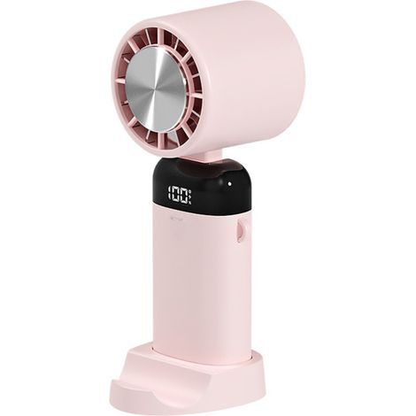 Ventilador de mesa portátil con brazo articulado y ángulo ajustable de 90°, batería de 3600 mAh, 3 velocidades, base que sirve como soporte para teléfono e indicador de batería.