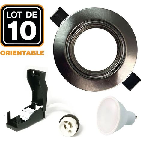 Europalamp – Lot de 10 spots encastrables orientables en alu brossé – GU10 LED 7W blanc neutre 4500K – 560 lumens – Installation facile (1/5)