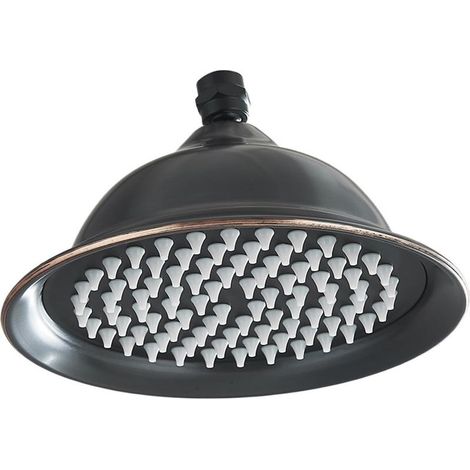 Pommeau de douche effet pluie en laiton massif, finition noir vintage style rétro, large forme de cloche pour couverture optimale, idéal pour salle de bain spacieuse (1/4)