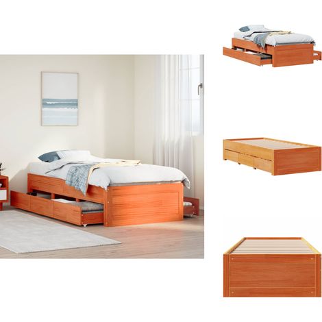 Massivholzbett ohne Matratze mit Schubladen Braun 100x200 cm - Bettgestell - Bettgestelle - Bettrahmen - Bett (1/5)