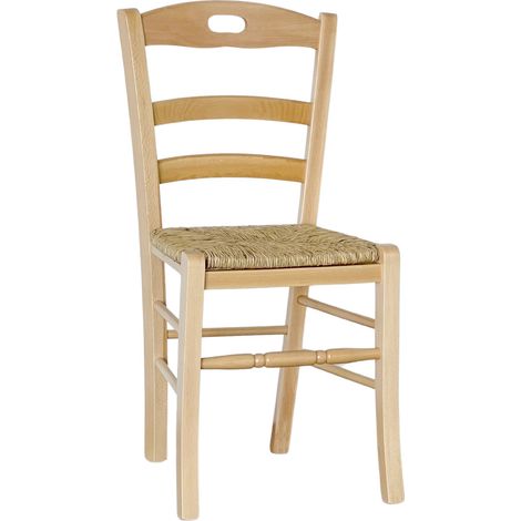 Sedia da cucina Loris in legno naturale con seduta in paglia per casa ristorante