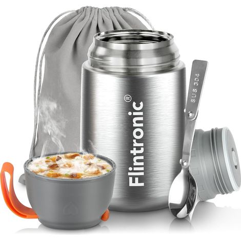 Boîtes Alimentaires Isothermes, 650ml Thermo Isolant Contenant avec Cuillère, Argent Thermos Alimentaire Chaud sans BPA pour Ecole Bureau Camping (1/5)