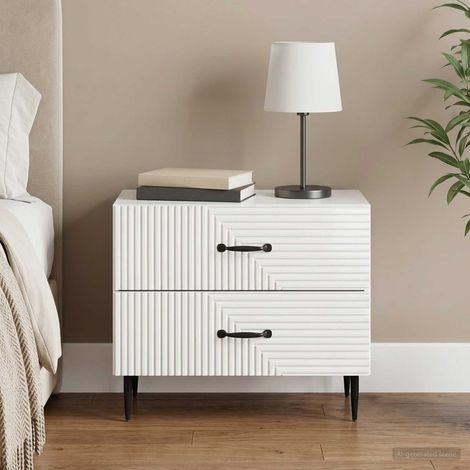Table de chevet 2 tiroirs blanc brillant en bois d’ingénierie 62 x 34,5 x 47,5 cm - PANGIVO (1/5)