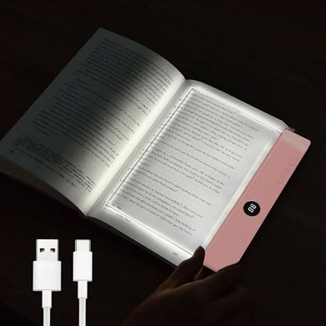 Wiederaufladbare, transparente LED-Leselampe mit flachem Panel, 3 Farben, Timer und einstellbarer Helligkeit, ideal zum Lesen im Bett, beleuchtet die gesamte Seite – FM-Radio (1/5)