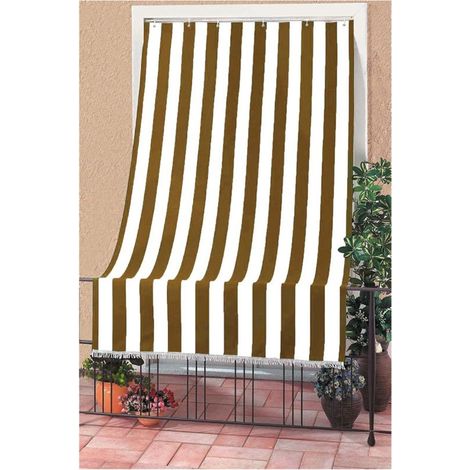 TrAdE Shop Traesio - Tenda Da Sole A Righe Con Anelli Per Porta Esterno Balcone Veranda Giardino 145x250cm - Marrone