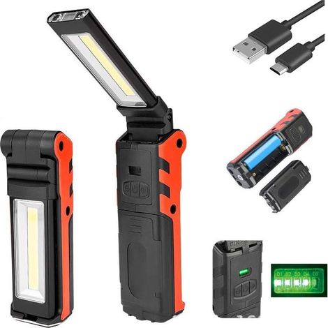 Lampe de Travail LED, Lampe de Poche Lampe d'inspection Rechargeable, Lampe de Travail LED Ultra Puissante Camping Lampe avec Crochet Base magnétique, Pliable et dimmable (1/5)