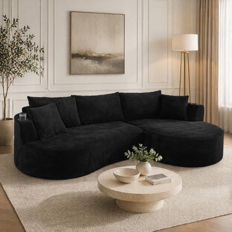 CHICFURN Divano angolare destro 3 posti 264x168x76 cm tessuto grigio, con portabicchieri (1/5)