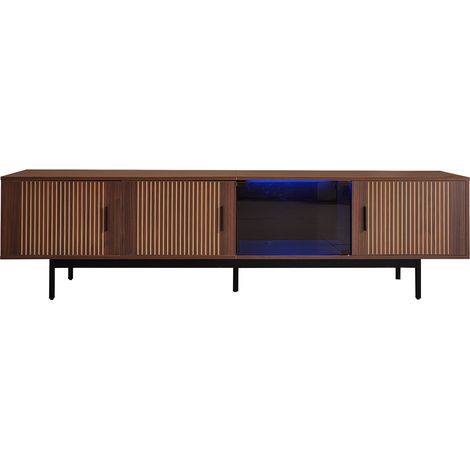 Meuble TV bas à texture sculptée, avec bande lumineuse LED et porte en verre trempé. (1/5)