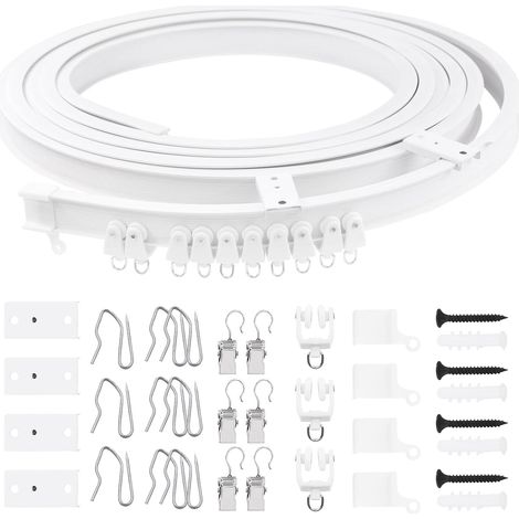 Ensemble de tringle de plafond incurvée et pliable blanche de 5M/16,4pi, 155 pièces, comprend 40 crochets de rideau de 3,5 cm, 40 pinces à rideau pour rideaux de douche en forme de U et de L (1/5)