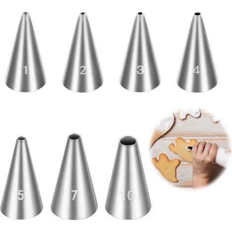 Lot de 7 douilles à trous ronds en acier inoxydable professionnel pour glaçage de cupcakes - Fournitures de décoration de gâteaux (7 pièces) (1/5)